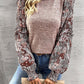 Round Neck Contrasting Color Printed Lantern Sleeve Top