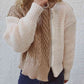 Cable-Knit Contrast Zip-Up Cardigan