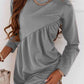 Ruched Round Neck Long Sleeve Dress