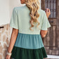 Color Block Notched Neck Tiered Short Sleeve Blouse