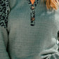 Waffle Knit Leopard Notched Neck Top