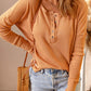 Waffle Knit Henley Long Sleeve Top