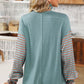 Striped Round Neck Lantern Sleeve Sweatshirt