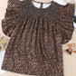 Plus Size Printed Smocked Butterfly Sleeve Blouse