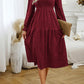 Round Neck Velvet Smocked Flounce Sleeve Dress