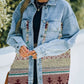 Collared Neck Dropped Shoulder Denim Jacket