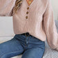 Half Button V-Neck Long Sleeve Sweater