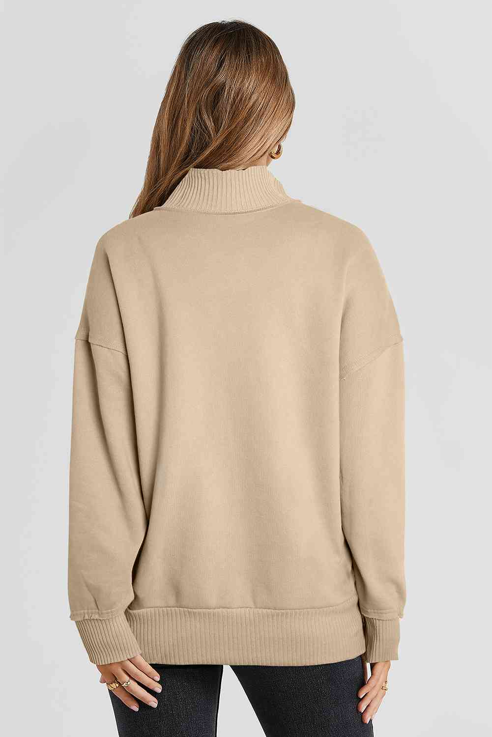 Half Sanp Drop Shoulder Long Sleeve Sweatshirt