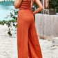 Frill Trim Tie Shoulder Wide Leg Jumpsuit with Pockets