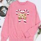 Sequin Candy Cane Round Neck Slit Sweatshirt