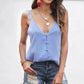 Buttoned Lace Trim Plunge Cami