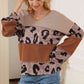 Color Block Leopard V-Neck Blouse