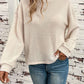 Waffle-Knit Round Neck Long Sleeve T-Shirt