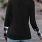 Plaid V-Neck Decorative Button Top