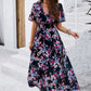 Smocked Floral V-Neck Short Sleeve Dress