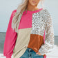 Color Block Leopard Round Neck Sweatshirt