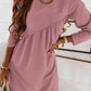 Ruched Round Neck Long Sleeve Dress