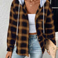 Plaid Drawstring Button Up Hooded Jacket