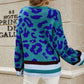 Leopard Round Neck Dropped Shoulder Sweater