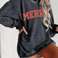 MERRY Ribbed Round Neck Long Sleeve Sweatshirt