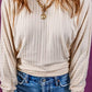 Ribbed Round Neck Long Sleeve Blouse