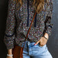 Heathered Round Neck Long Sleeve Blouse
