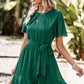 Round Neck Flutter Sleeve Belted Dress