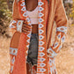Plus Size Geometric  Open Front Cardigan with Pockets