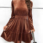 Smocked Long Sleeve Ruffle Hem Dress