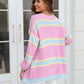Color Block Ribbed Dropped Shoulder Open Front Cardigan