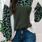 Leopard Color Block Exposed Seam Blouse