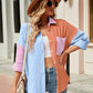 Color Block Button Up Collared Neck Shirt