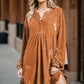 Notched Balloon Sleeve Ruched Mini Dress