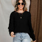 Openwork Round Neck Raglan Sleeve Sweater