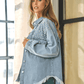 Collared Neck Raw Hem Dropped Shoulder Denim Jacket