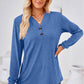 Notched Button Detail Long Sleeve T-Shirt