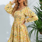 Floral Smocked Square Neck Dress
