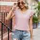 Eyelet Flutter Sleeve Scalloped V-Neck Top
