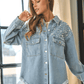 Collared Neck Raw Hem Dropped Shoulder Denim Jacket