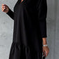 Notched Long Sleeve Ruffle Hem Mini Dress