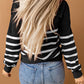 Striped Decorative Button Mock Neck Sweater