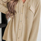 Waffle-Knit Button Up Drawstring Hoodie