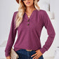 Notched Button Detail Long Sleeve T-Shirt