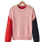 Contrast Round Neck Dropped Shoulder Sweater