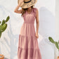 Tiered Ruffled V-Neck Cap Sleeve Dress