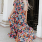 Printed V-Neck Short Sleeve Maxi Dress