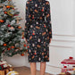 Christmas Element Print Long Sleeve Dress