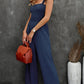 Ruffle Shoulder Smocked Pocket Jumpsuit