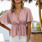 Printed Tied Flutter Sleeve Babydoll Blouse