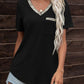 Glitter V-Neck Short Sleeve Tee Shirt